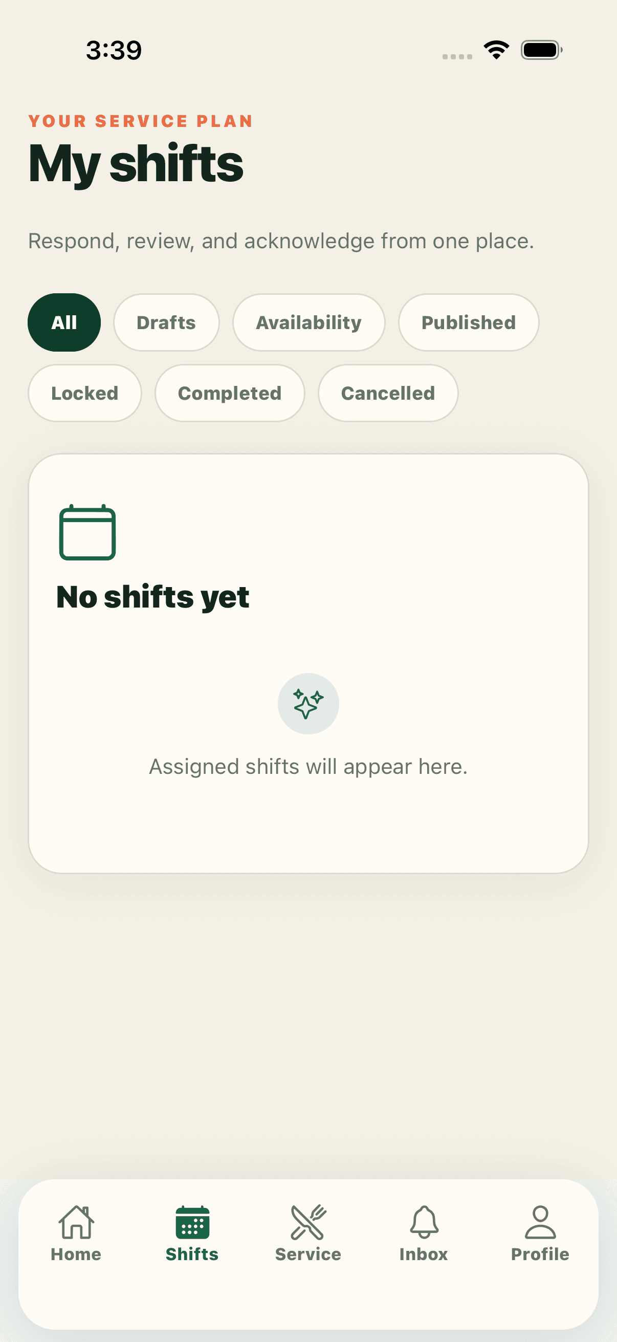 ShiftChef team member shifts screen showing assignments and schedule requests.